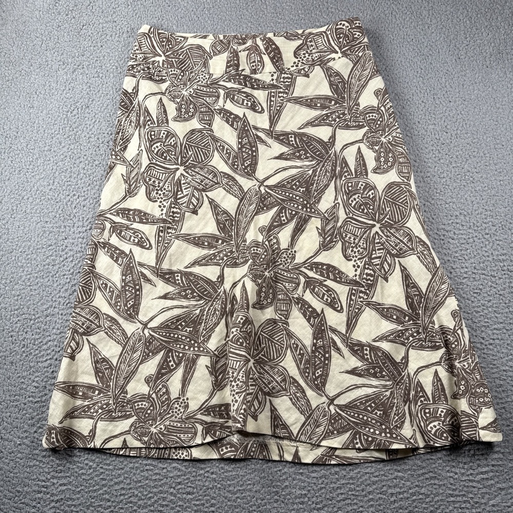 Style And Co Skirt Womens 6‎ Floral Linen Midi  Neutral Coastal Resort Beach